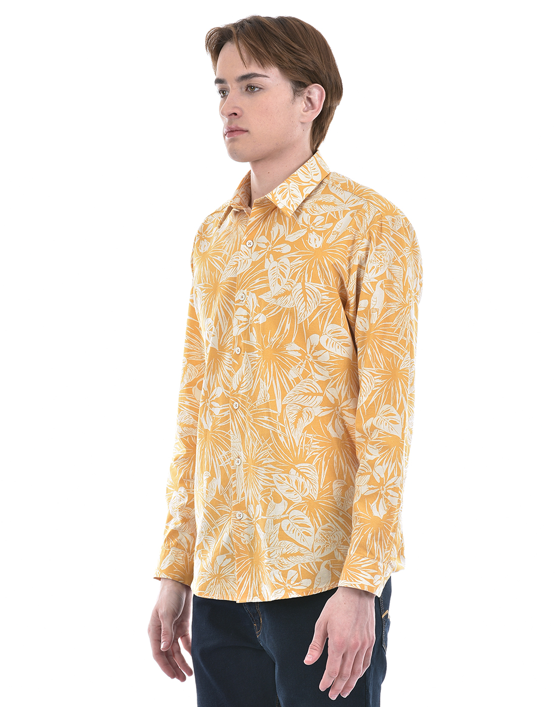 Numero Uno Men Floral Print Yellow Shirt